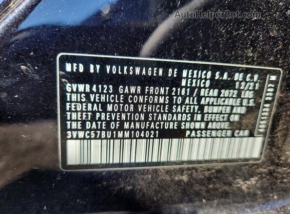 3VWC57BU1MM104021 2021 VOLKSWAGEN JETTA Черный Вид подкапотного пространства