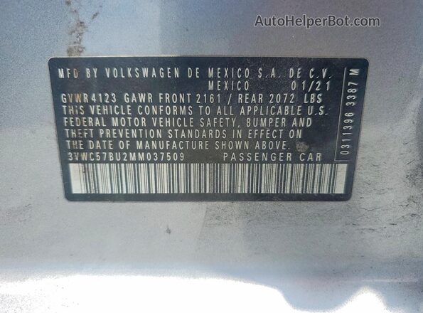 3VWC57BU2MM037509 2021 VOLKSWAGEN JETTA Silver 