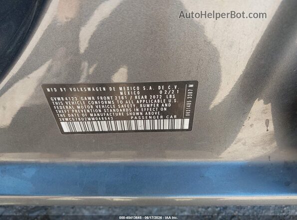 3VWC57BU2MM048543 2021 VOLKSWAGEN JETTA Blue Вид підкапотного простору