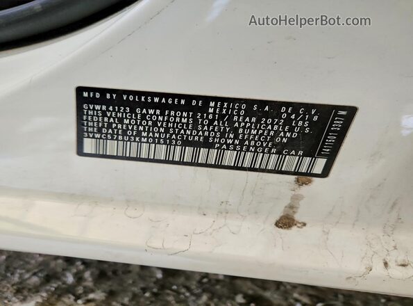 3VWC57BU3KM015130 2019 VOLKSWAGEN JETTA White 