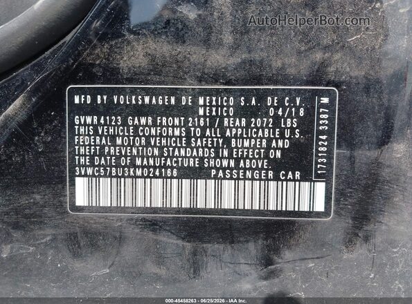 3VWC57BU3KM024166 2019 VOLKSWAGEN JETTA Black Вид підкапотного простору