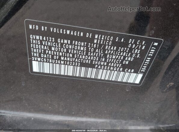 3VWC57BU3KM102333 2019 VOLKSWAGEN JETTA Black Vista del compartimento del motor