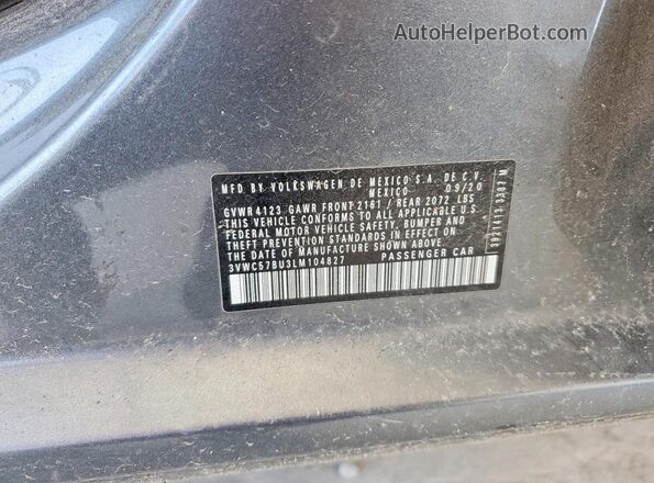 3VWC57BU3LM104827 2020 VOLKSWAGEN JETTA Gray Vista de la etiqueta del VIN