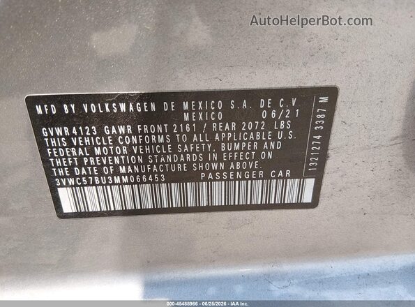 3VWC57BU3MM066453 2021 VOLKSWAGEN JETTA Silver Շարժիչի բաժամունքի տեսք