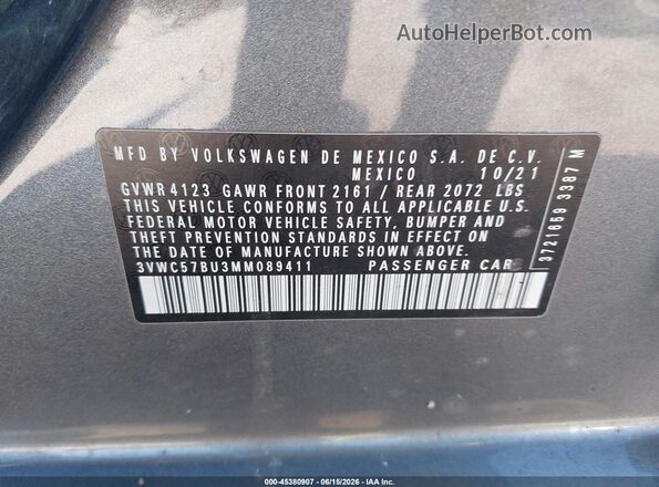 3VWC57BU3MM089411 2021 VOLKSWAGEN JETTA Серый Вид подкапотного пространства