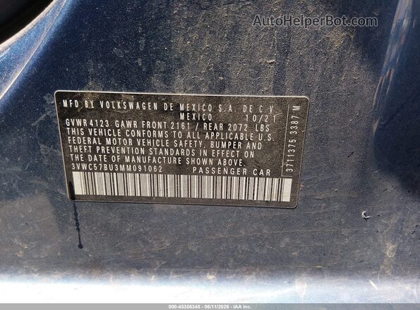 3VWC57BU3MM091062 2021 VOLKSWAGEN JETTA Blue Vista del compartimento del motor