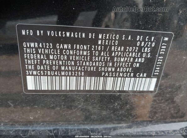 3VWC57BU4LM083258 2020 VOLKSWAGEN JETTA Gray Widok komory silnika