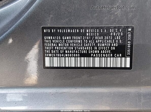3VWC57BU4LM083860 2020 VOLKSWAGEN JETTA Gray Vista del compartimento del motor
