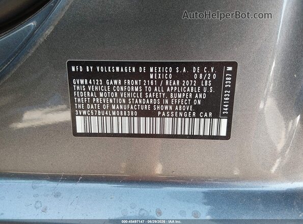 3VWC57BU4LM088380 2020 VOLKSWAGEN JETTA Gray Widok komory silnika