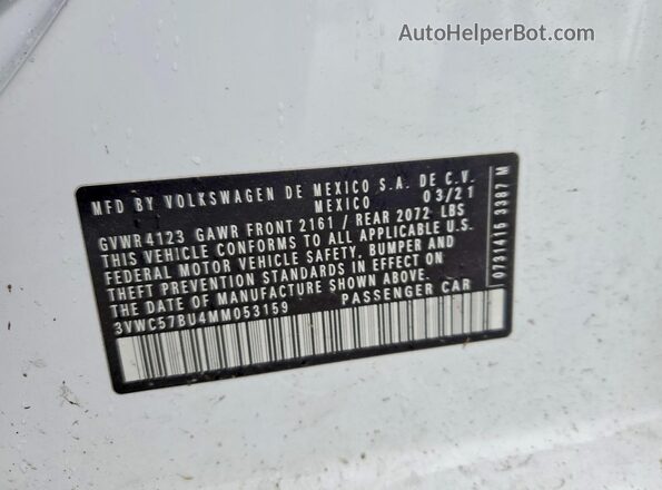 3VWC57BU4MM053159 2021 VOLKSWAGEN JETTA White Engine compartment view