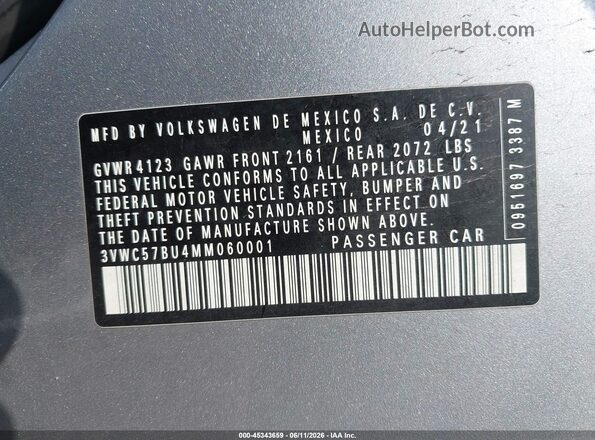 3VWC57BU4MM060001 2021 VOLKSWAGEN JETTA Серебряный Вид подкапотного пространства