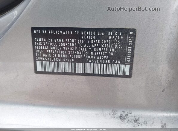 3VWC57BU5KM162226 2019 VOLKSWAGEN JETTA Gray Engine compartment view
