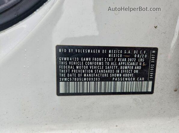 3VWC57BU5LM089263 2020 VOLKSWAGEN JETTA White Вид підкапотного простору