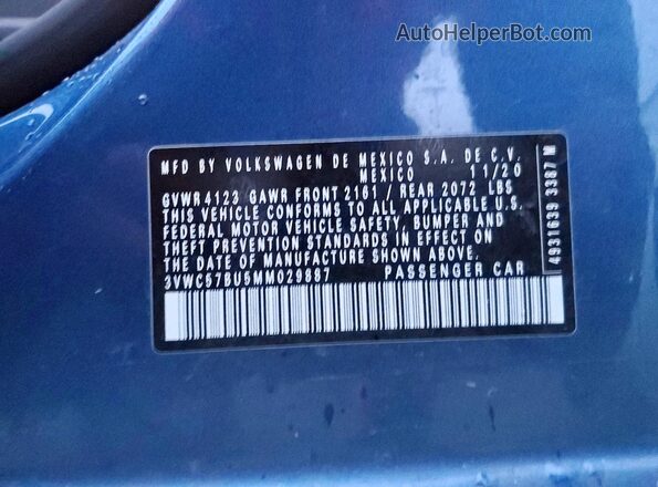 3VWC57BU5MM029887 2021 VOLKSWAGEN JETTA Blue Engine compartment view
