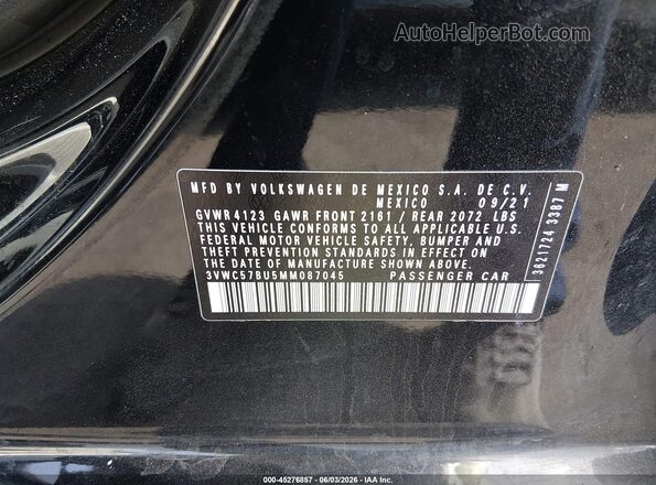 3VWC57BU5MM087045 2021 VOLKSWAGEN JETTA Black Շարժիչի բաժամունքի տեսք
