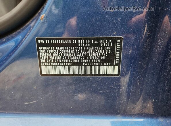 3VWC57BU6KM047991 2019 VOLKSWAGEN JETTA Blue 