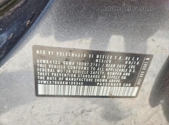 3VWC57BU6KM105940 2019 VOLKSWAGEN JETTA Gray 