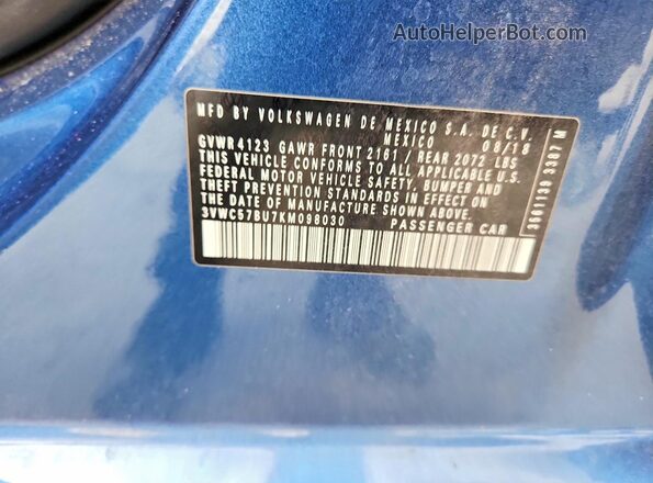 3VWC57BU7KM098030 2019 VOLKSWAGEN JETTA Blue 