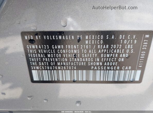 3VWC57BU7KM267074 2019 VOLKSWAGEN JETTA Red Շարժիչի բաժամունքի տեսք