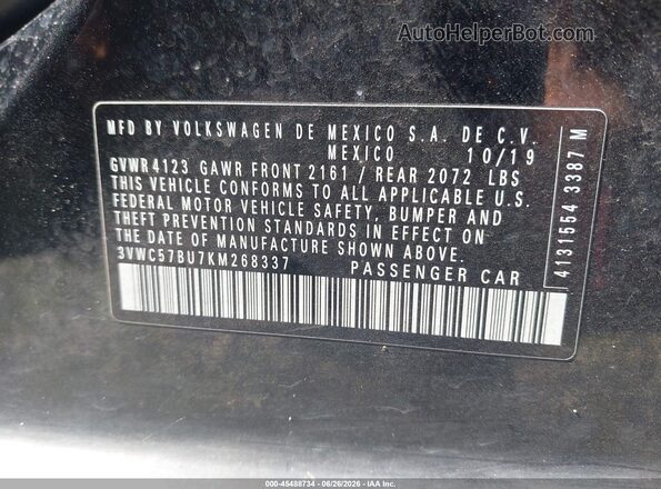 3VWC57BU7KM268337 2019 VOLKSWAGEN JETTA Black Engine compartment view
