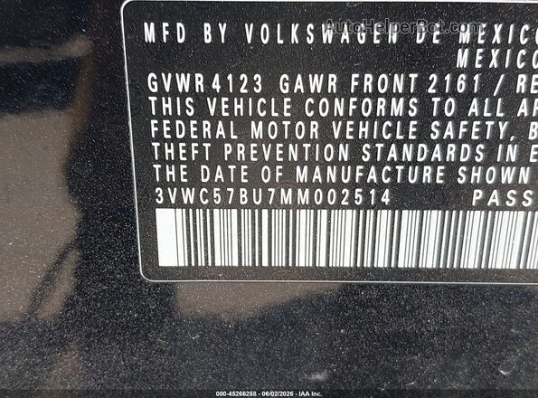 3VWC57BU7MM002514 2021 VOLKSWAGEN JETTA Black Widok komory silnika
