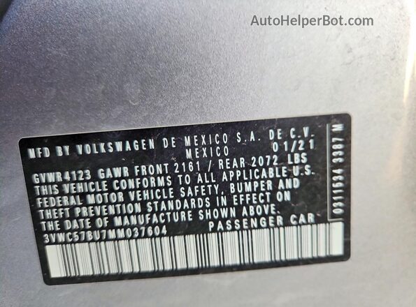 3VWC57BU7MM037604 2021 VOLKSWAGEN JETTA Silver 