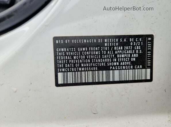 3VWC57BU7MM055486 2021 VOLKSWAGEN JETTA White Widok naklejki z numerem VIN