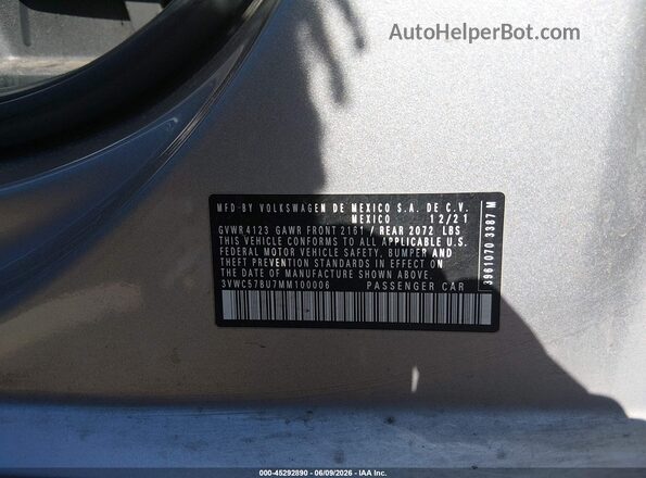 3VWC57BU7MM100006 2021 VOLKSWAGEN JETTA Silver Engine compartment view