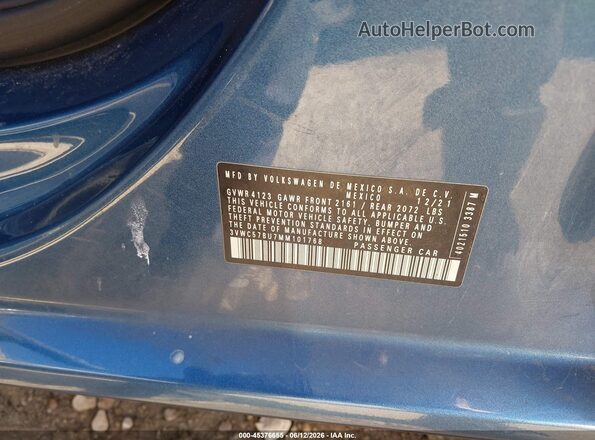 3VWC57BU7MM101768 2021 VOLKSWAGEN JETTA Синий Вид подкапотного пространства