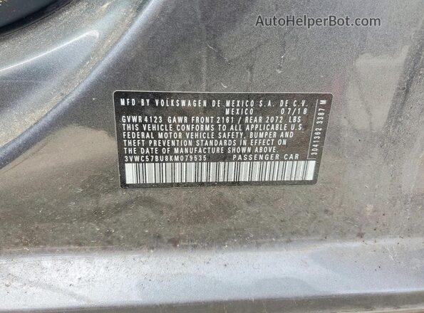 3VWC57BU8KM079535 2019 VOLKSWAGEN JETTA Gray Вид підкапотного простору