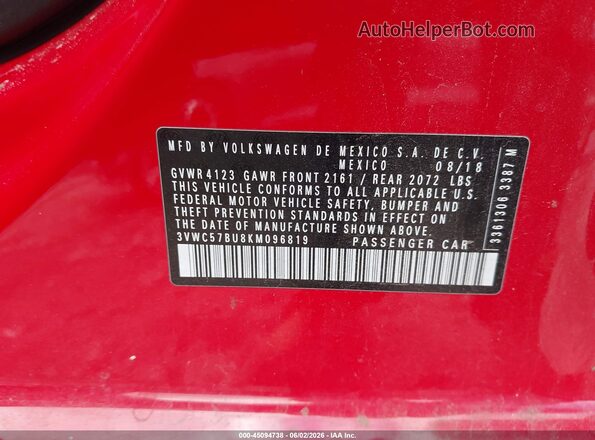 3VWC57BU8KM096819 2019 VOLKSWAGEN JETTA Красный 