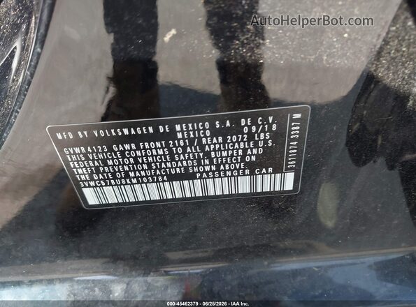 3VWC57BU8KM103784 2019 VOLKSWAGEN JETTA Black ძრავის განყოფილების ხედი