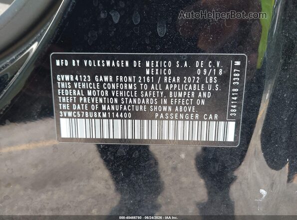 3VWC57BU8KM114400 2019 VOLKSWAGEN JETTA Черный Вид подкапотного пространства