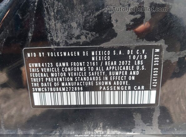 3VWC57BU8KM272896 2019 VOLKSWAGEN JETTA Black Engine compartment view