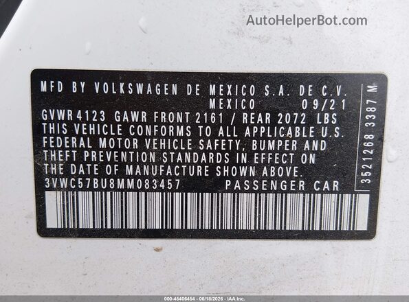 3VWC57BU8MM083457 2021 VOLKSWAGEN JETTA White Widok komory silnika