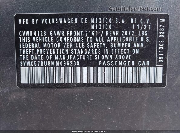 3VWC57BU8MM096239 2021 VOLKSWAGEN JETTA Pewter Engine compartment view
