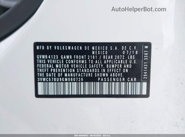3VWC57BU9KM080726 2019 VOLKSWAGEN JETTA White Engine compartment view