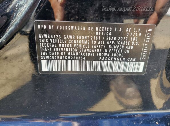 3VWC57BU9KM230754 2019 VOLKSWAGEN JETTA Черный Вид подкапотного пространства