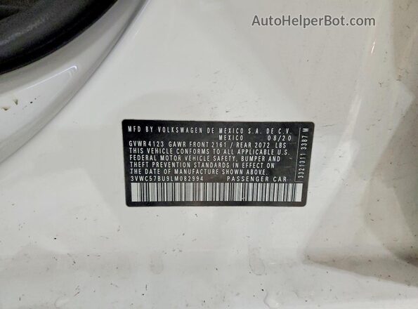 3VWC57BU9LM082994 2020 VOLKSWAGEN JETTA Белый Вид подкапотного пространства