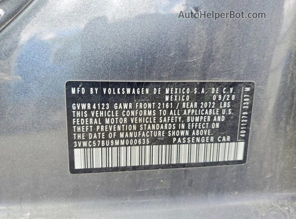 3VWC57BU9MM000635 2021 VOLKSWAGEN JETTA Gray Вид наклейки з VIN-кодом