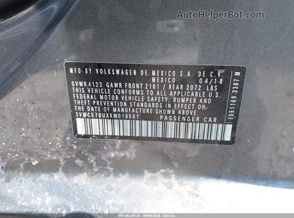 3VWC57BUXKM018591 2019 VOLKSWAGEN JETTA Blue Vista del compartimento del motor