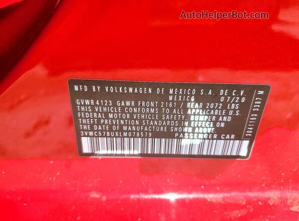 3VWC57BUXLM078579 2020 VOLKSWAGEN JETTA Red 
