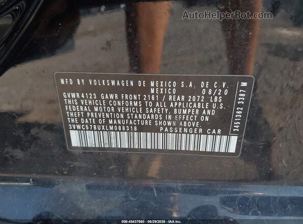 3VWC57BUXLM088318 2020 VOLKSWAGEN JETTA Black Շարժիչի բաժամունքի տեսք