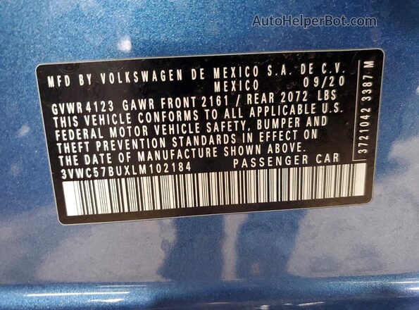 3VWC57BUXLM102184 2020 VOLKSWAGEN JETTA Blue Widok komory silnika