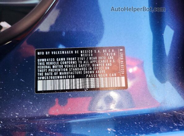 3VWC57BUXMM007058 2021 VOLKSWAGEN JETTA Blue 