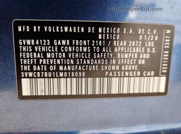 3VWCB7BU1LM018098 2020 VOLKSWAGEN JETTA Blue 