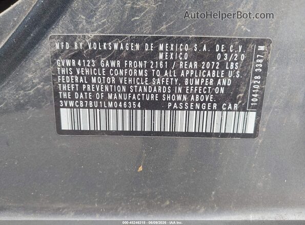 3VWCB7BU1LM046354 2020 VOLKSWAGEN JETTA Gray ძრავის განყოფილების ხედი