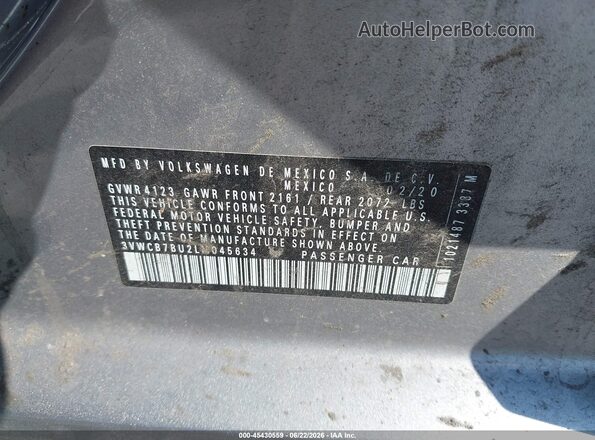 3VWCB7BU2LM045634 2020 VOLKSWAGEN JETTA Blue Вид підкапотного простору