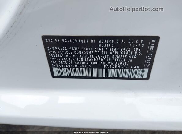 3VWCB7BU3LM006163 2020 VOLKSWAGEN JETTA White ძრავის განყოფილების ხედი