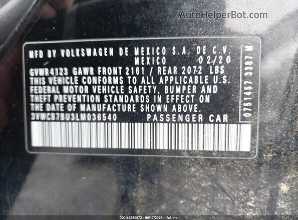 3VWCB7BU3LM036540 2020 VOLKSWAGEN JETTA Черный Вид подкапотного пространства